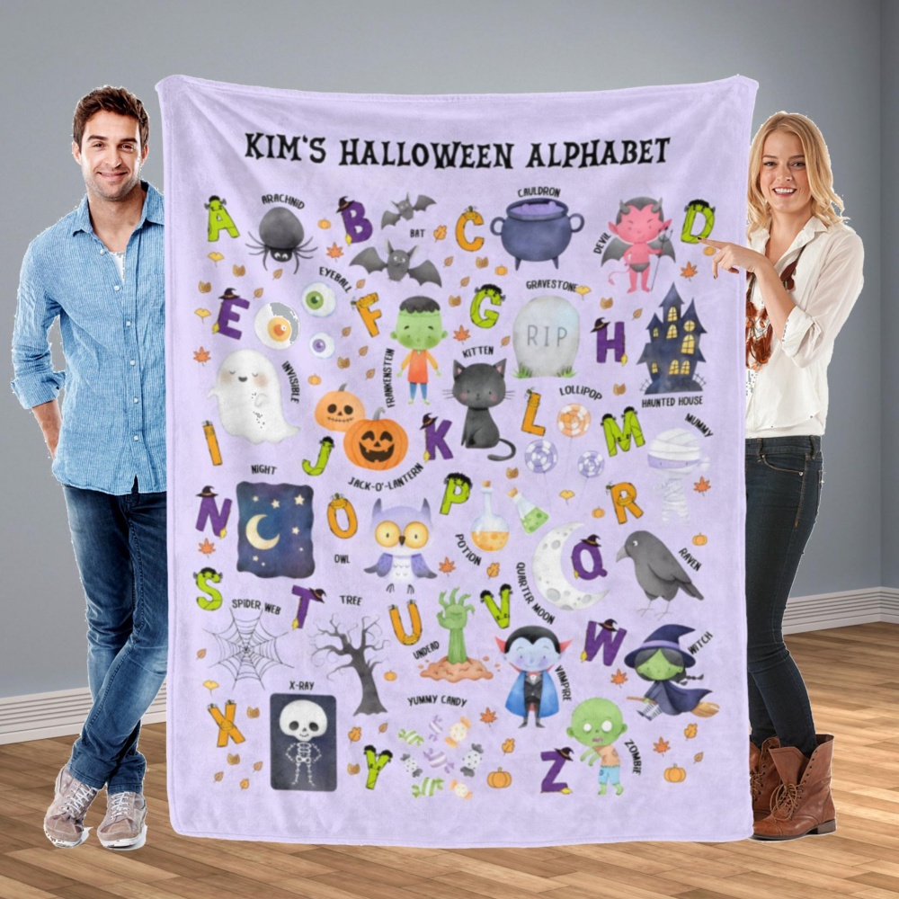 Kids Education Name - Custom Name Halloween Alphabet Throw Blanket