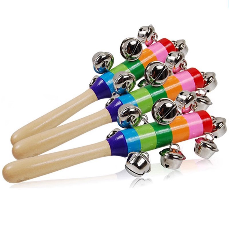 5PCS Wooden Jingle Hand Bells  - Kids Education Bell ulasan dan harga