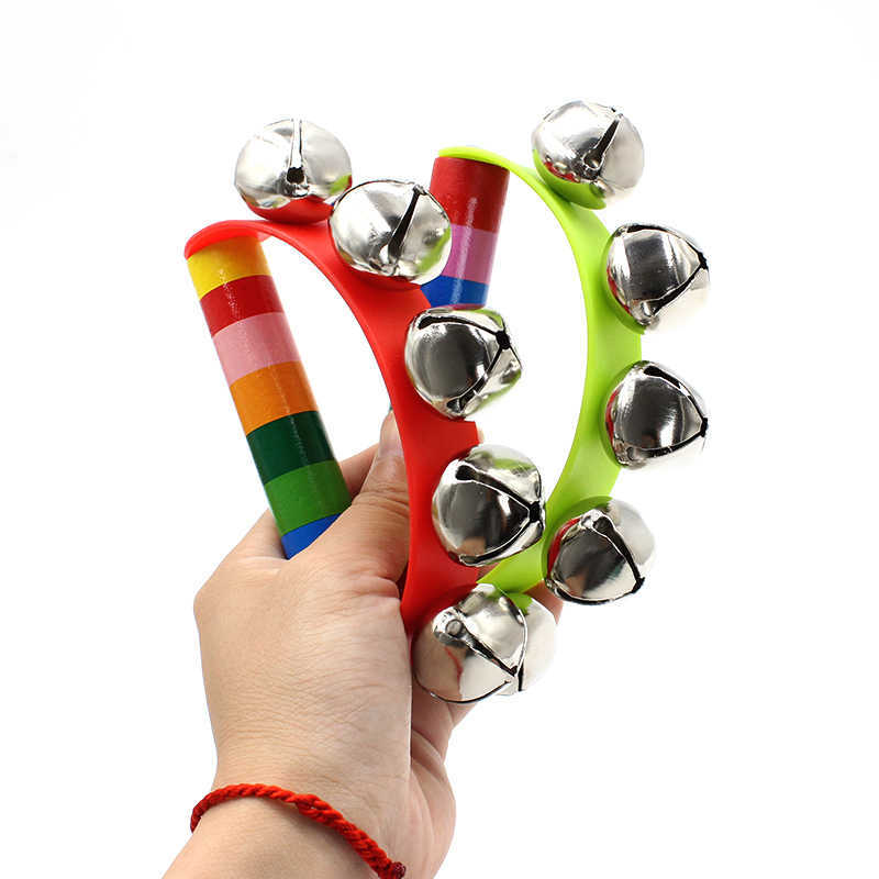 Rainbow Hand Jingle Bells Wood - Kids Education Bell ulasan dan harga
