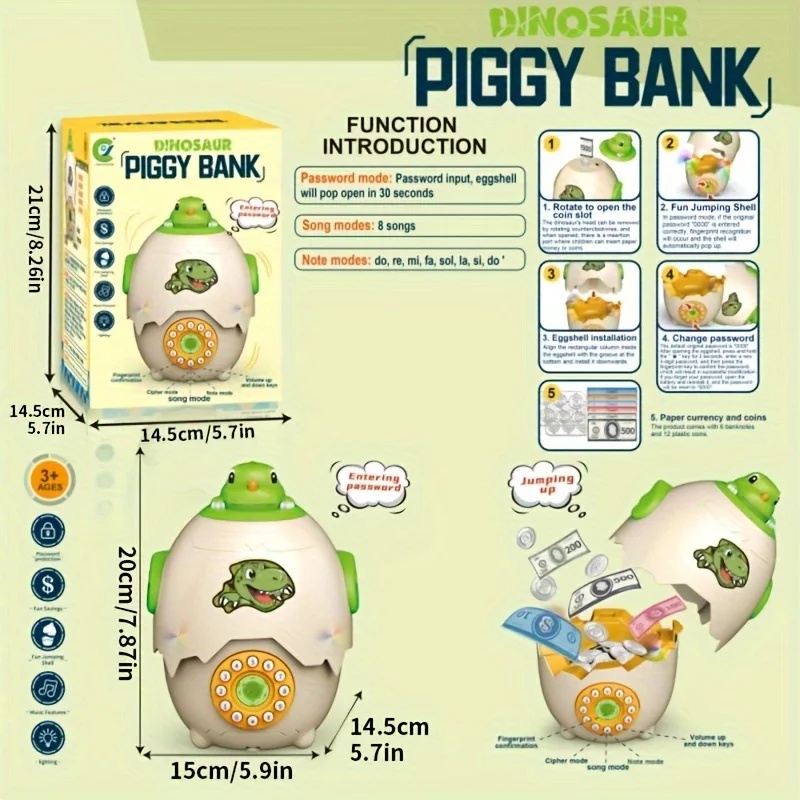 Dinosaur Egg Piggy Bank With F - Kids Education Savings ulasan dan harga