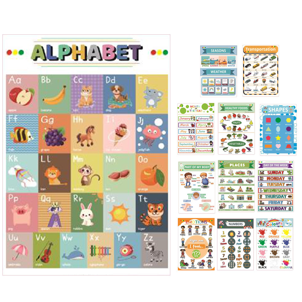 12Sheets Cartoon English Learn - Kids Educational Poster ulasan dan harga